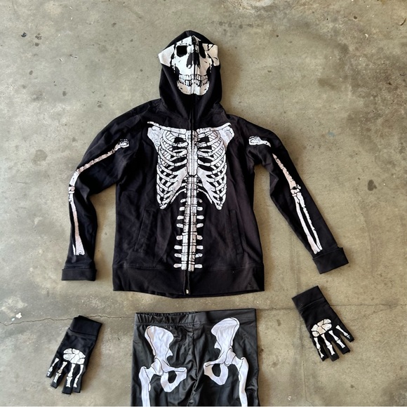 Skeleton Costume Hoodie Leggings Gloves | size small- medium - Picture 3 of 10
